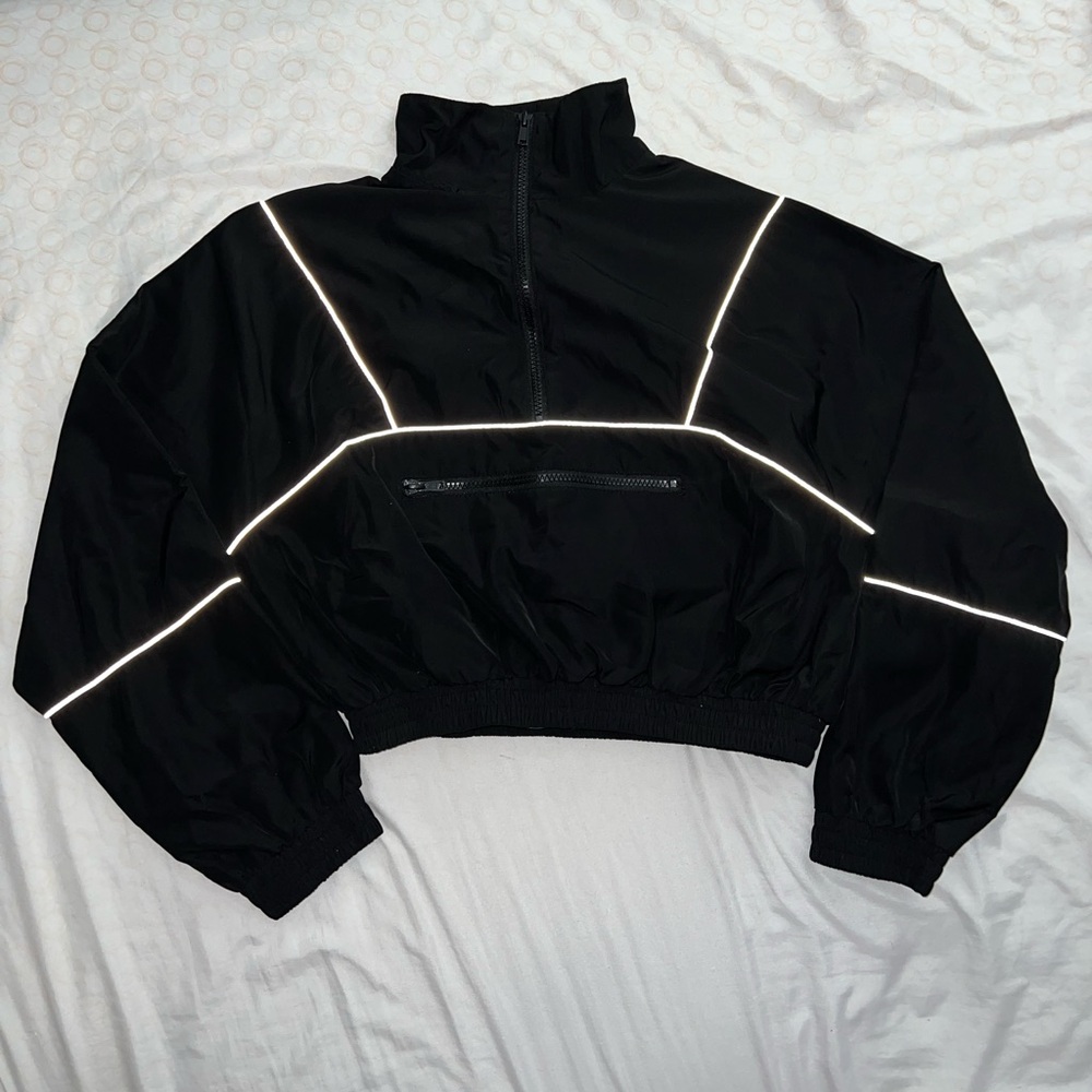 F21 Reflective Windbreaker Crop Jacket